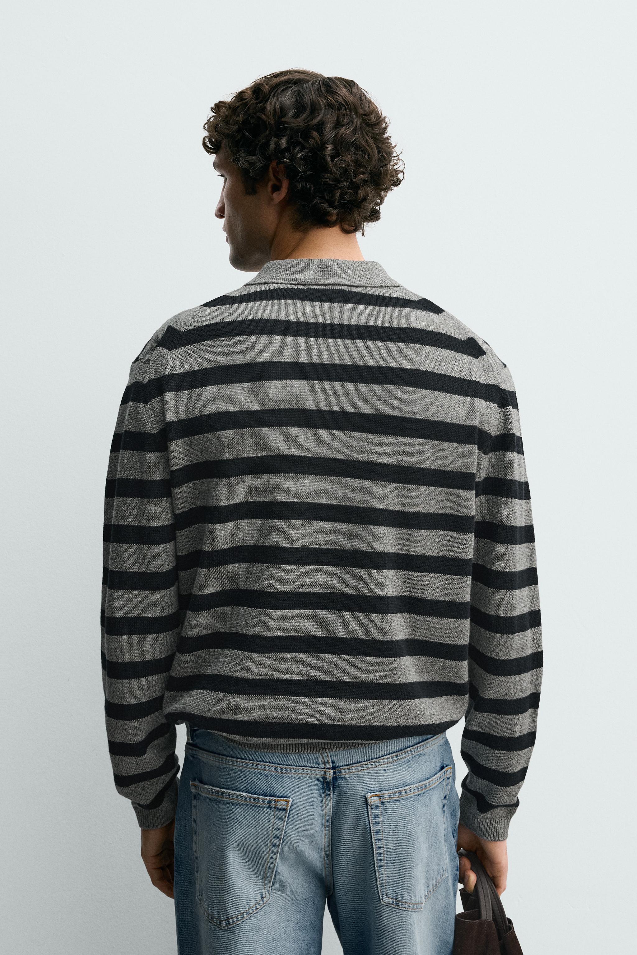 STRIPED COTTON LINEN KNIT POLO SHIRT